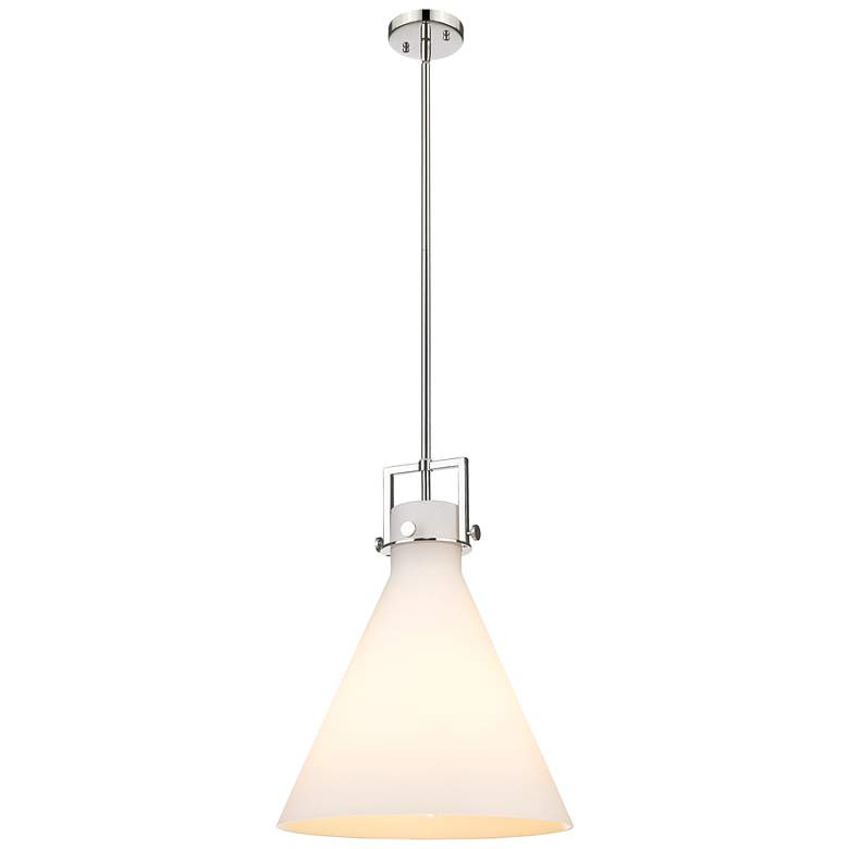Image 1 Newton Cone 16" Wide Stem Hung Polished Nickel Pendant With White Shad