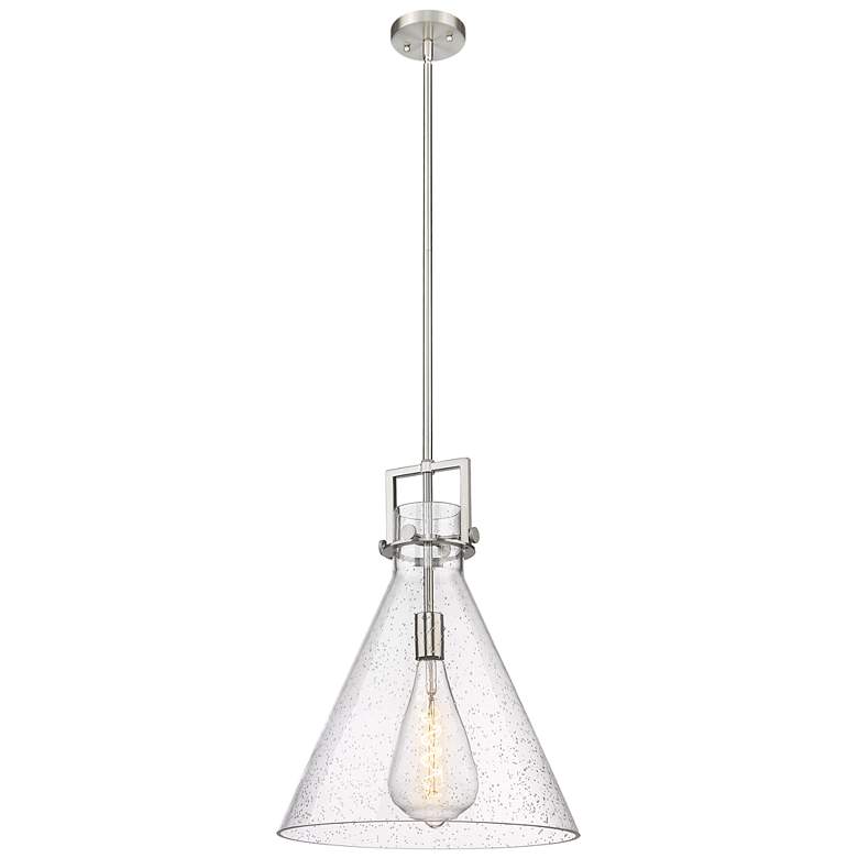 Image 1 Newton Cone 16" Wide Stem Hung Satin Nickel Pendant With Seedy Shade
