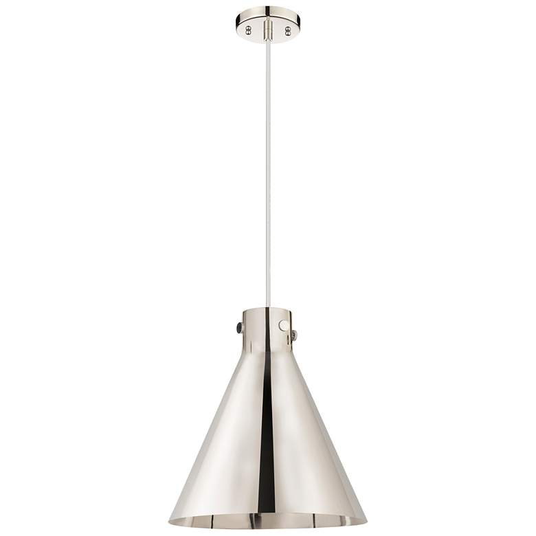 Image 1 Newton Cone 16"W Polished Nickel Corded Pendant With Polished Nickel S