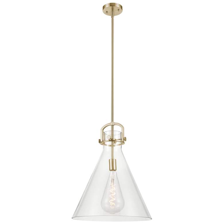 Image 1 Newton Cone 16"W Champagne Bronze Stem Arched Pendant With Clear Shade