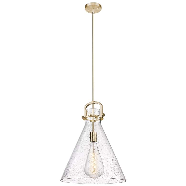 Image 1 Newton Cone 16"W Champagne Bronze Stem Arched Pendant With Seedy Shade