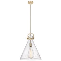 Newton Cone 16"W Champagne Bronze Stem Arched Pendant With Seedy Shade