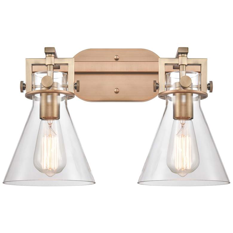 Image 1 Newton Cone 17" Wide 2 Light Brushed Brass Bath Light With Clear Shade