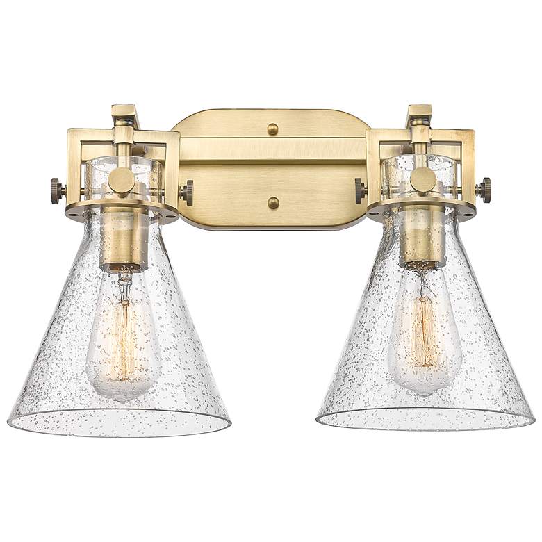 Image 1 Newton Cone 17" Wide 2 Light Brushed Brass Bath Light With Seedy Shade