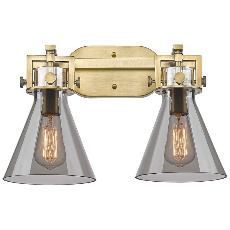 Image 1 Newton Cone 17" Wide 2 Light Brushed Brass Bath Light With Smoke Shade