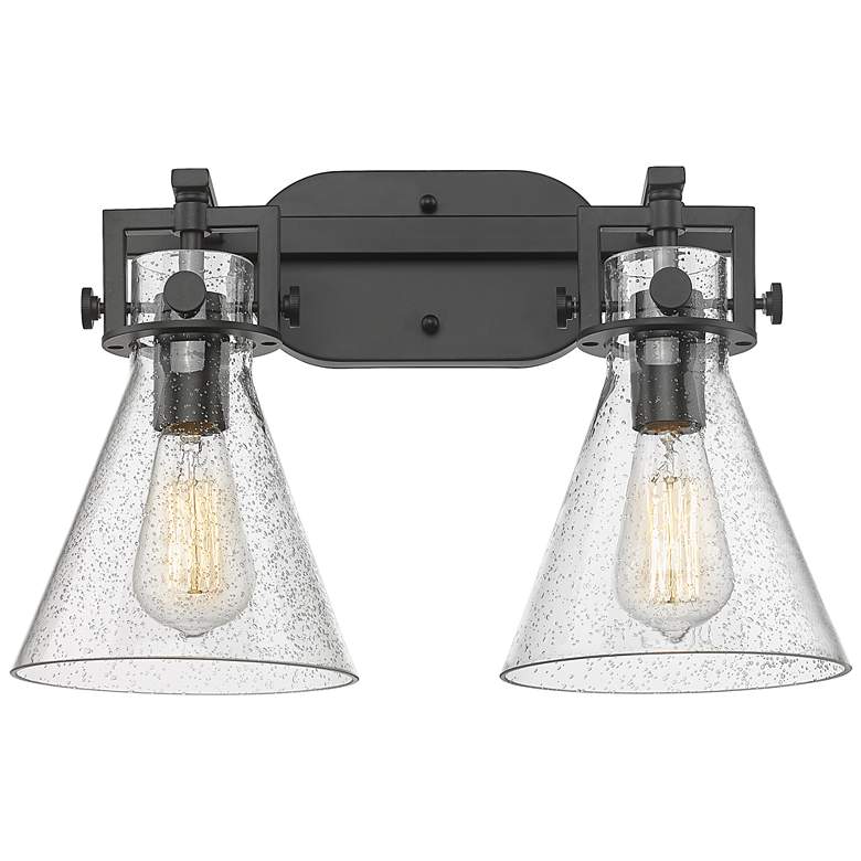 Image 1 Newton Cone 17" Wide 2 Light Matte Black Bath Light With Seedy Shade