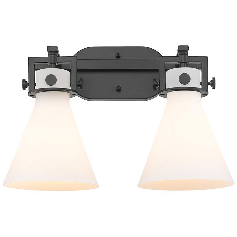 Image 1 Newton Cone 17" Wide 2 Light Matte Black Bath Light With White Shade