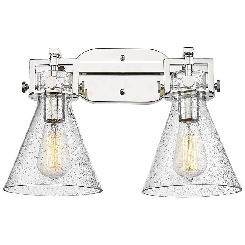 Image 1 Newton Cone 17" Wide 2 Light Polished Nickel Bath Light With Seedy Sha