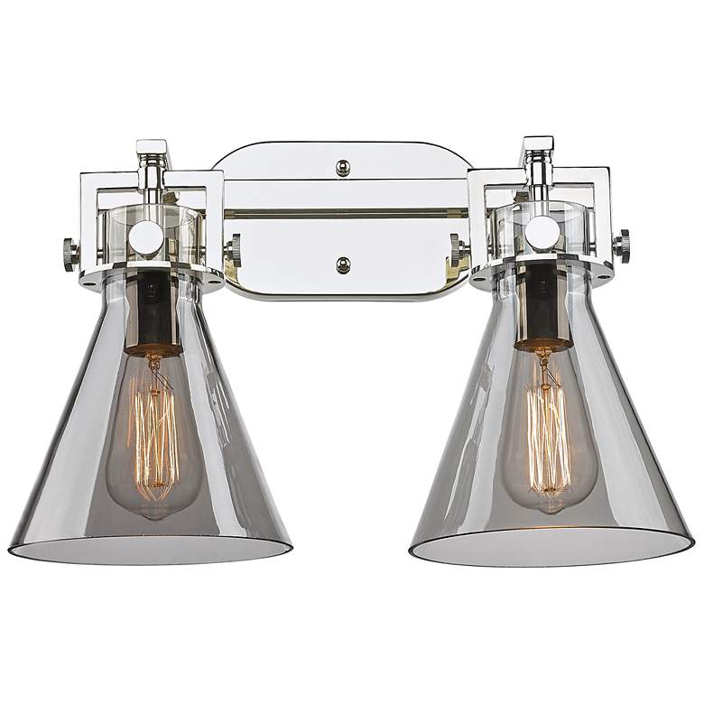 Image 1 Newton Cone 17" Wide 2 Light Polished Nickel Bath Light With Smoke Sha
