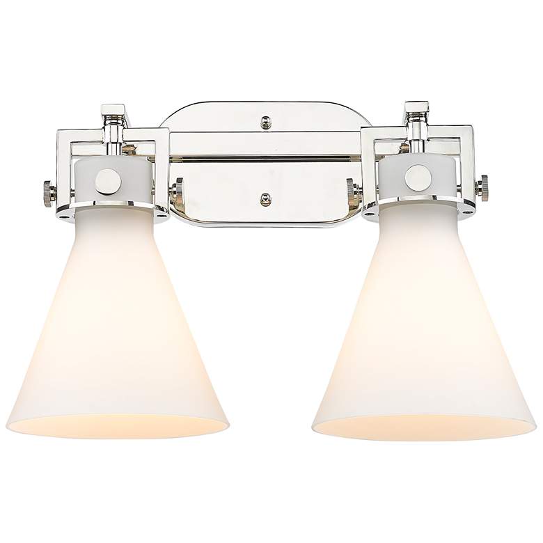 Image 1 Newton Cone 17" Wide 2 Light Polished Nickel Bath Light With White Sha