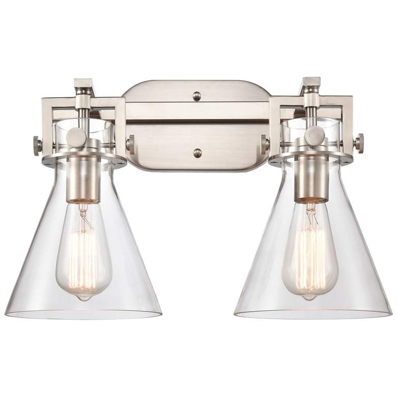 Image 1 Newton Cone 17" Wide 2 Light Satin Nickel Bath Light With Clear Shade