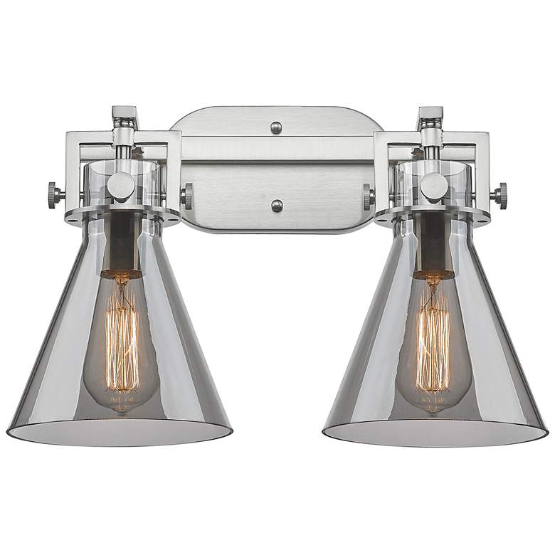 Image 1 Newton Cone 17" Wide 2 Light Satin Nickel Bath Light With Smoke Shade