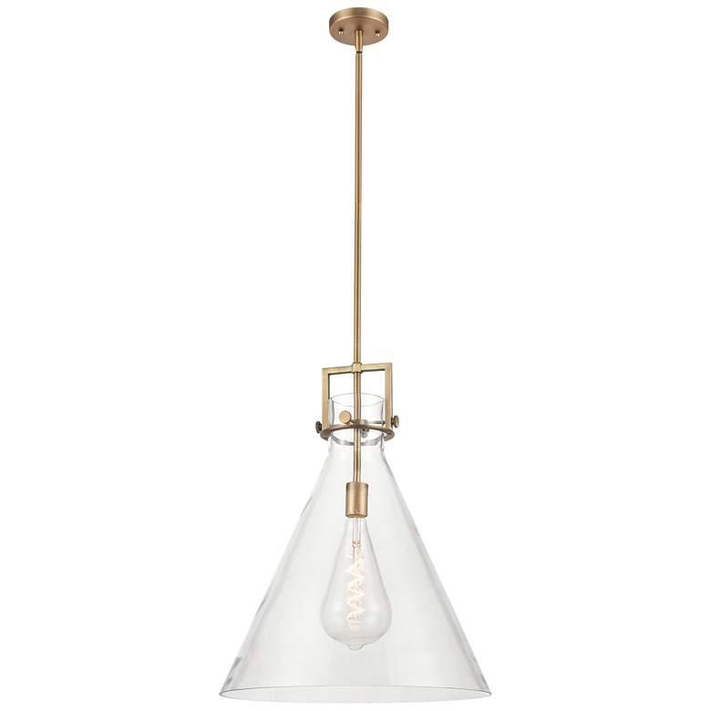 Image 1 Newton Cone 18" Brushed Brass Stem Hung Pendant