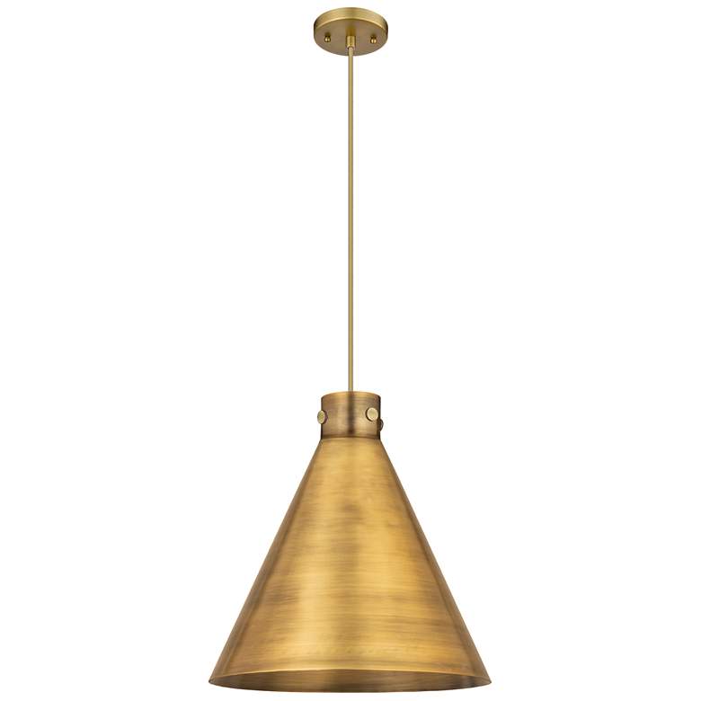 Image 1 Newton Cone 18" Wide Brushed Brass Corded Pendant With Brushed Brass S