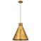 Newton Cone 18" Wide Brushed Brass Corded Pendant With Brushed Brass S