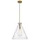 Newton Cone 18" Wide Cord Hung Brushed Brass Pendant With Seedy Shade