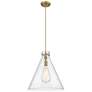 Newton Cone 18" Wide Cord Hung Brushed Brass Pendant With Seedy Shade