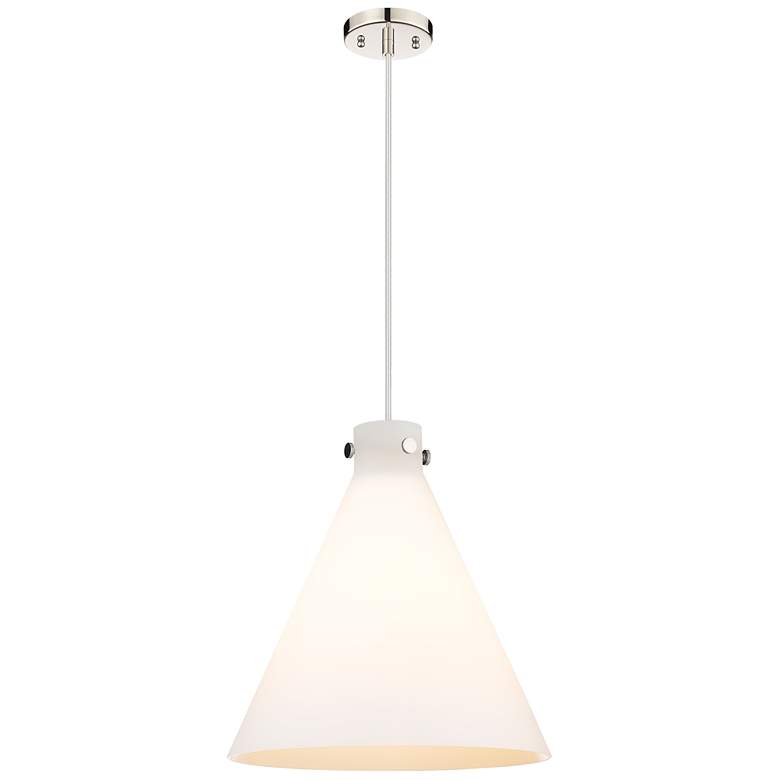 Image 1 Newton Cone 18" Wide Cord Hung Polished Nickel Pendant With White Shad