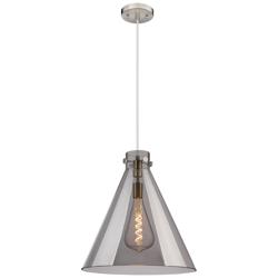 Newton Cone 18&quot; Wide Cord Hung Satin Nickel Pendant With Smoke Shade