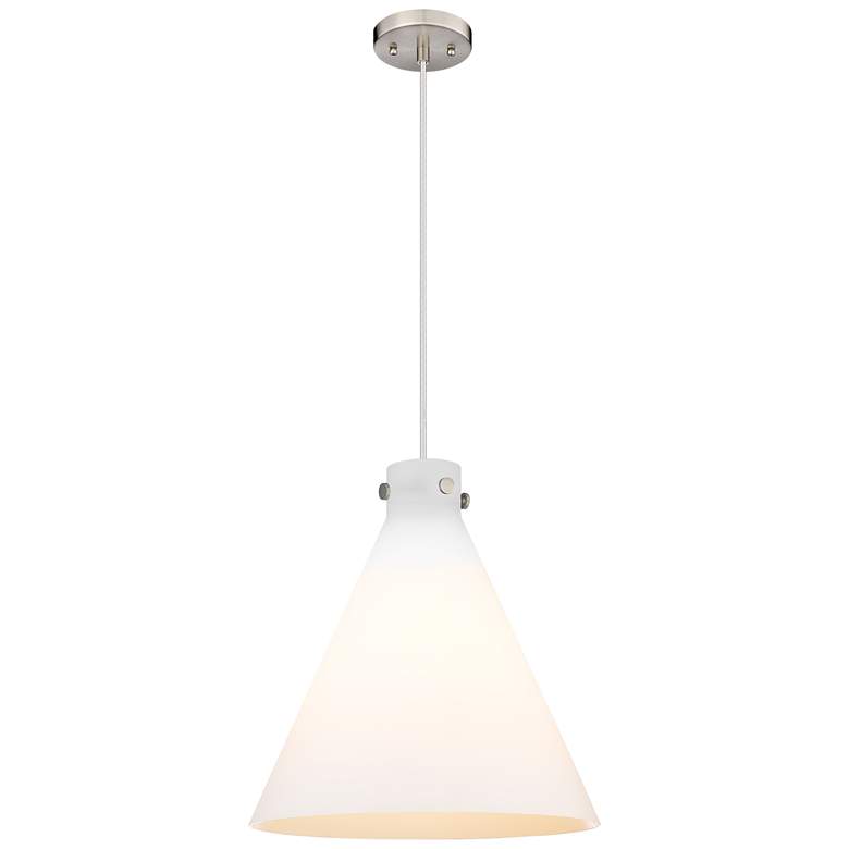 Image 1 Newton Cone 18" Wide Cord Hung Satin Nickel Pendant With White Shade