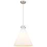 Newton Cone 18" Wide Cord Hung Satin Nickel Pendant With White Shade