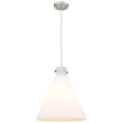 Newton Cone 18&quot; Wide Cord Hung Satin Nickel Pendant With White Shade