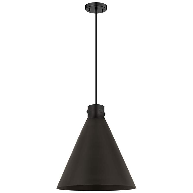 Image 1 Newton Cone 18" Wide Matte Black Cord Hung Pendant With Matte Black Sh