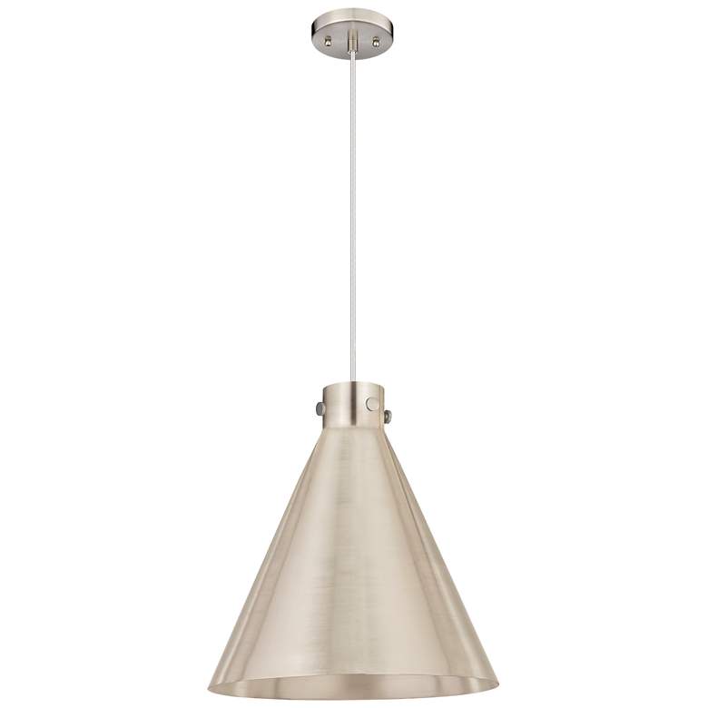 Image 1 Newton Cone 18" Wide Satin Nickel Cord Hung Pendant With Satin Nickel