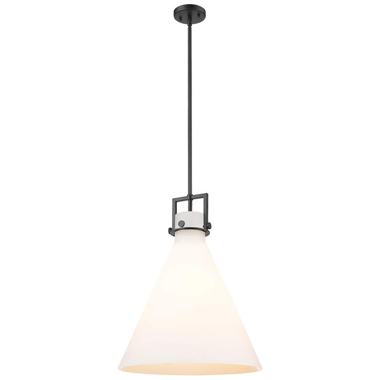 Image 1 Newton Cone 18" Wide Stem Hung Matte Black Pendant With White Shade