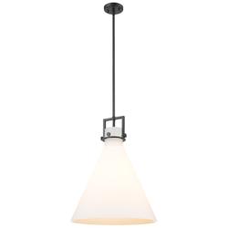 Newton Cone 18" Wide Stem Hung Matte Black Pendant With White Shade
