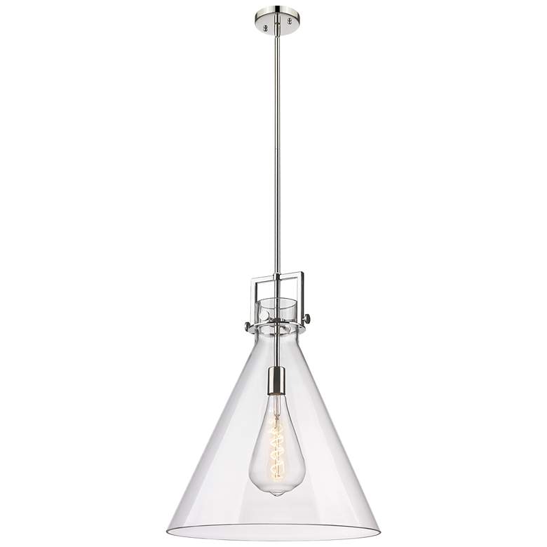 Image 1 Newton Cone 18" Wide Stem Hung Polished Nickel Pendant With Clear Shad
