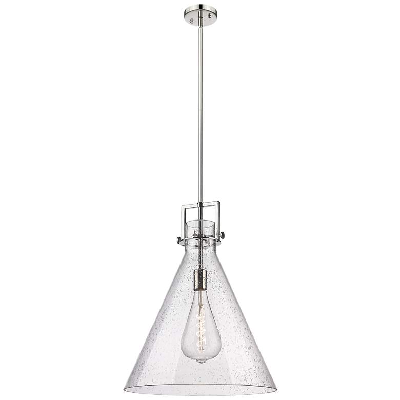 Image 1 Newton Cone 18" Wide Stem Hung Polished Nickel Pendant With Seedy Shad