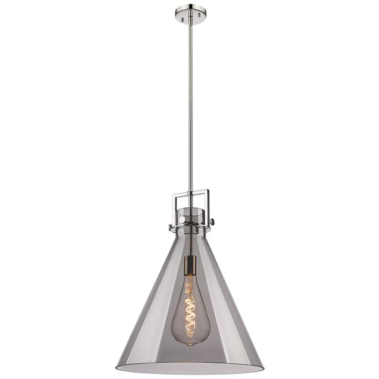 Image 1 Newton Cone 18" Wide Stem Hung Polished Nickel Pendant With Smoke Shad