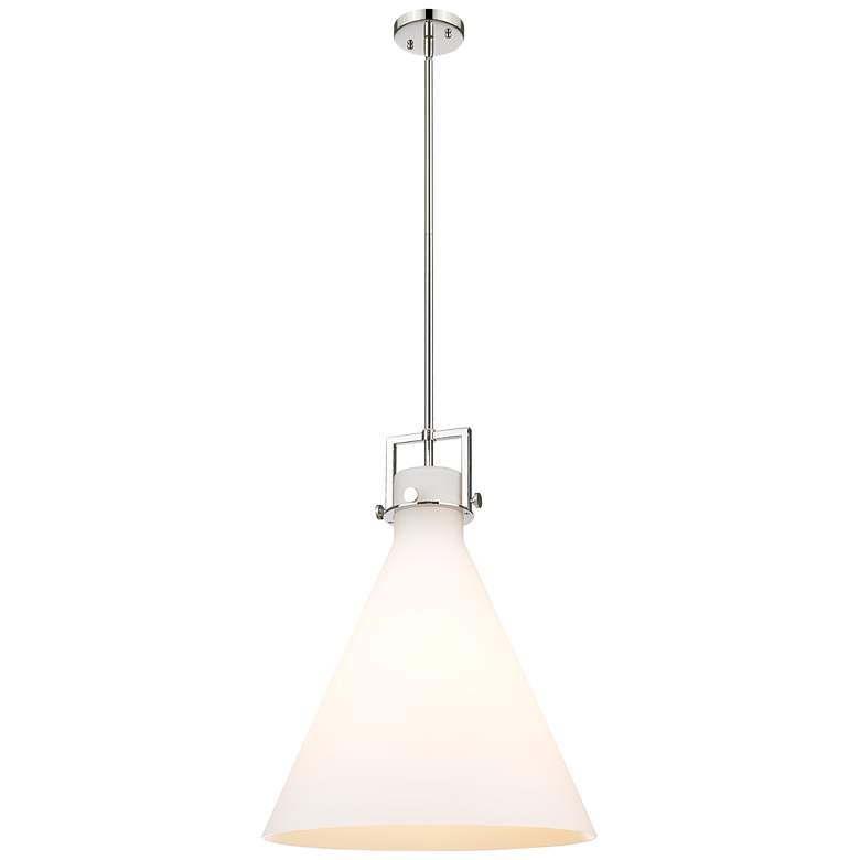 Image 1 Newton Cone 18" Wide Stem Hung Polished Nickel Pendant With White Shad