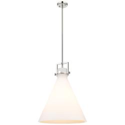 Newton Cone 18" Wide Stem Hung Polished Nickel Pendant With White Shad