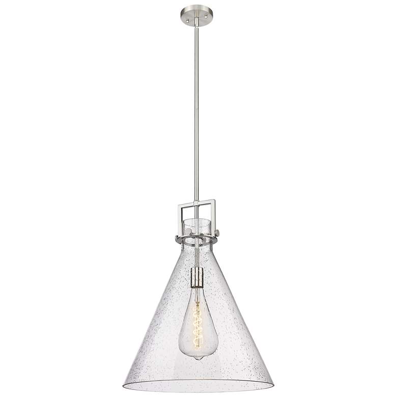 Image 1 Newton Cone 18" Wide Stem Hung Satin Nickel Pendant With Seedy Shade