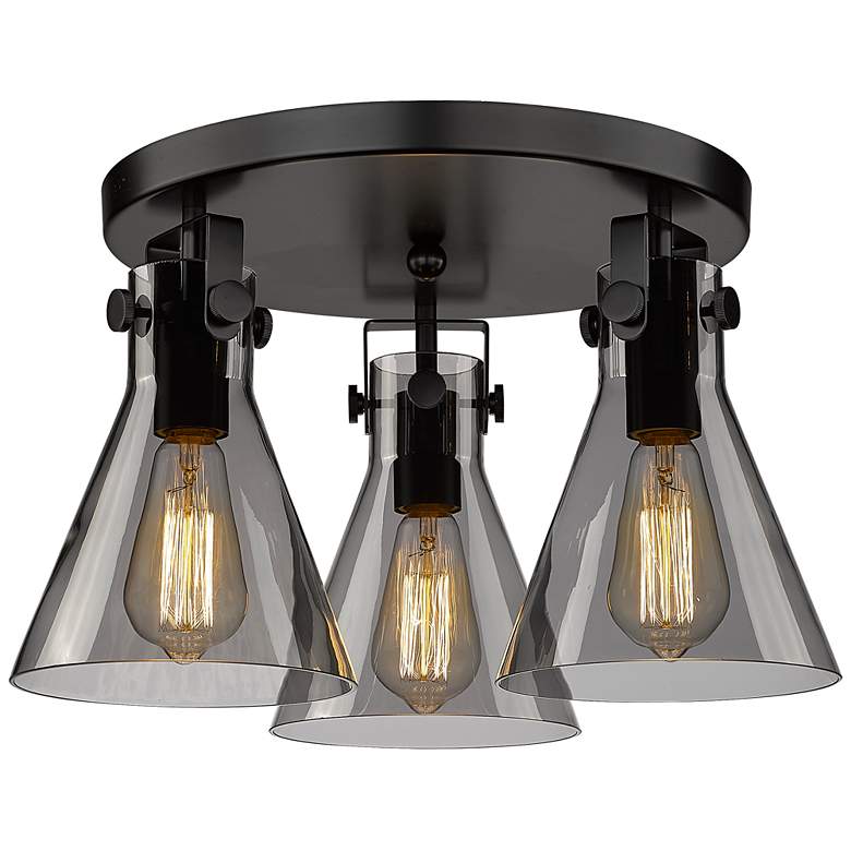 Image 1 Newton Cone 18"W 3-Light Black Ceiling Light w/ Smoke Glass