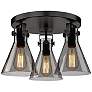 1_Newton Cone 18"W 3-Light Black Ceiling Light w/ Smoke Glass