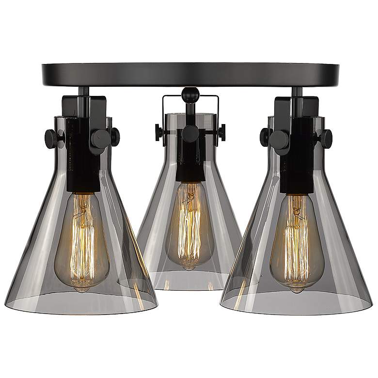 Image 2 Newton Cone 18"W 3-Light Black Ceiling Light w/ Smoke Glass more views
