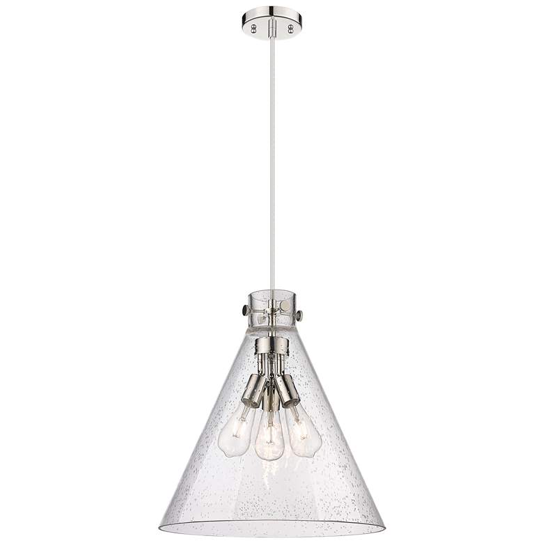 Image 1 Newton Cone 18 inchW 3 Light Polished Nickel Cord Hung Pendant With Seedy 