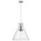 Newton Cone 18"W 3 Light Satin Nickel Cord Hung Pendant With Clear Sha
