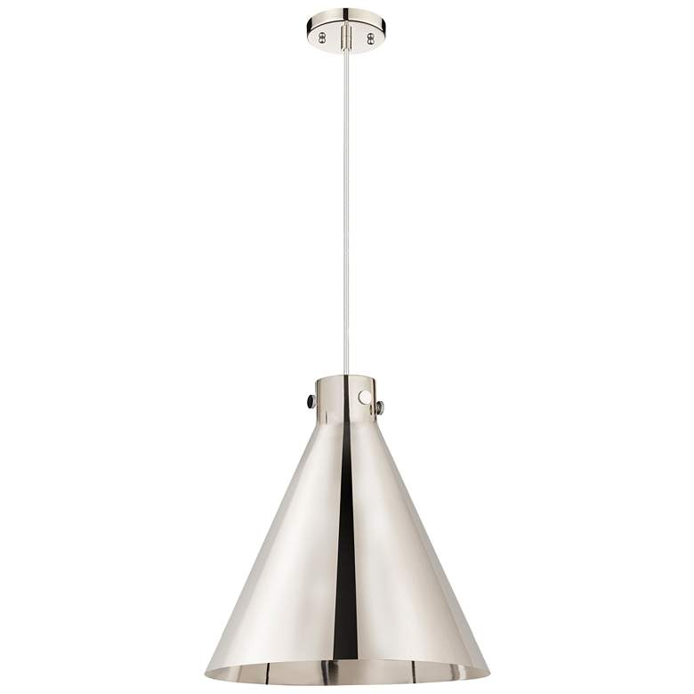 Image 1 Newton Cone 18"W Polished Nickel Corded Pendant With Polished Nickel S