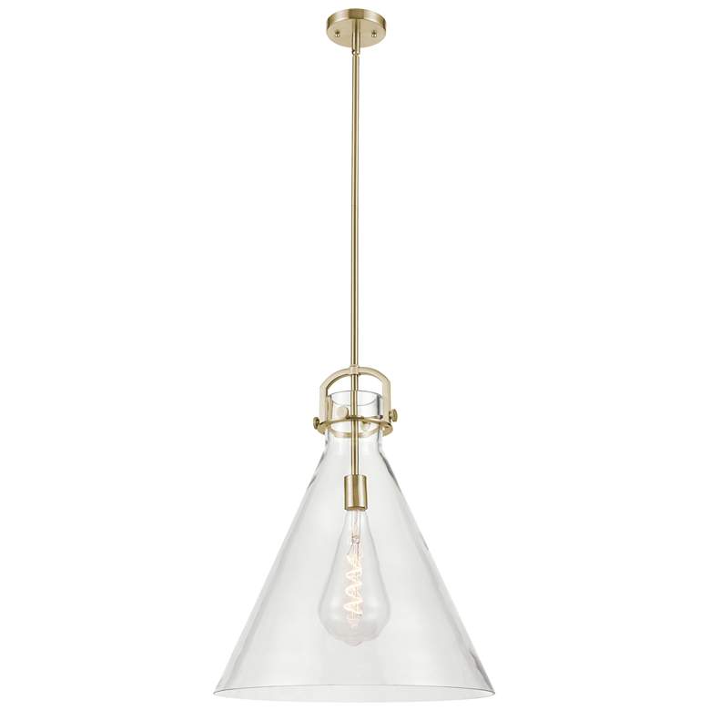 Image 1 Newton Cone 18"W Champagne Bronze Stem Arched Pendant With Clear Shade
