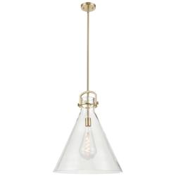 Newton Cone 18"W Champagne Bronze Stem Arched Pendant With Clear Shade