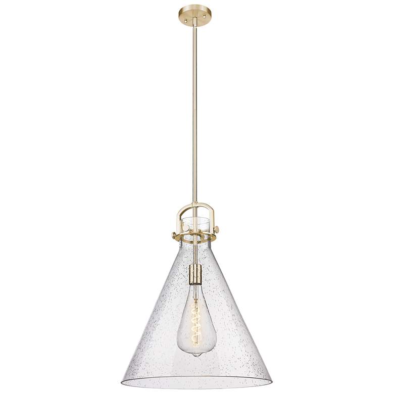 Image 1 Newton Cone 18"W Champagne Bronze Stem Arched Pendant With Seedy Shade