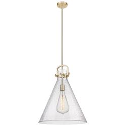 Newton Cone 18"W Champagne Bronze Stem Arched Pendant With Seedy Shade