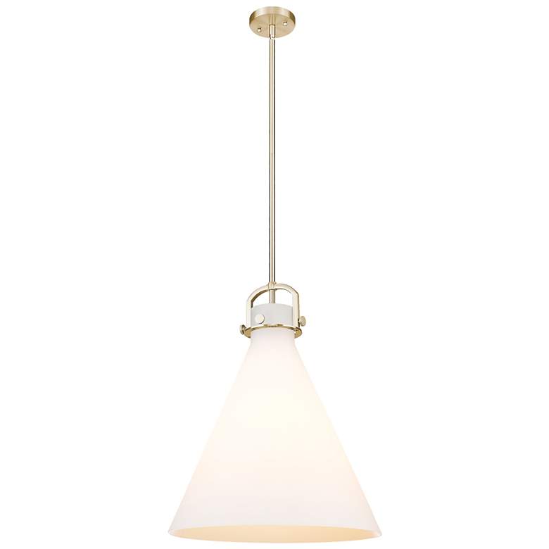 Image 1 Newton Cone 18"W Champagne Bronze Stem Arched Pendant With White Shade