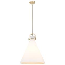 Newton Cone 18"W Champagne Bronze Stem Arched Pendant With White Shade