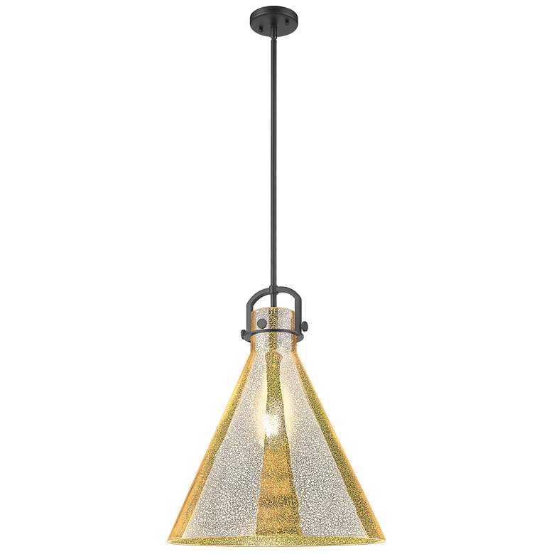 Image 1 Newton Cone 18"W Matte Black Stem Arched Pendant With Mercury Shade