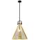 Newton Cone 18"W Matte Black Stem Arched Pendant With Mercury Shade